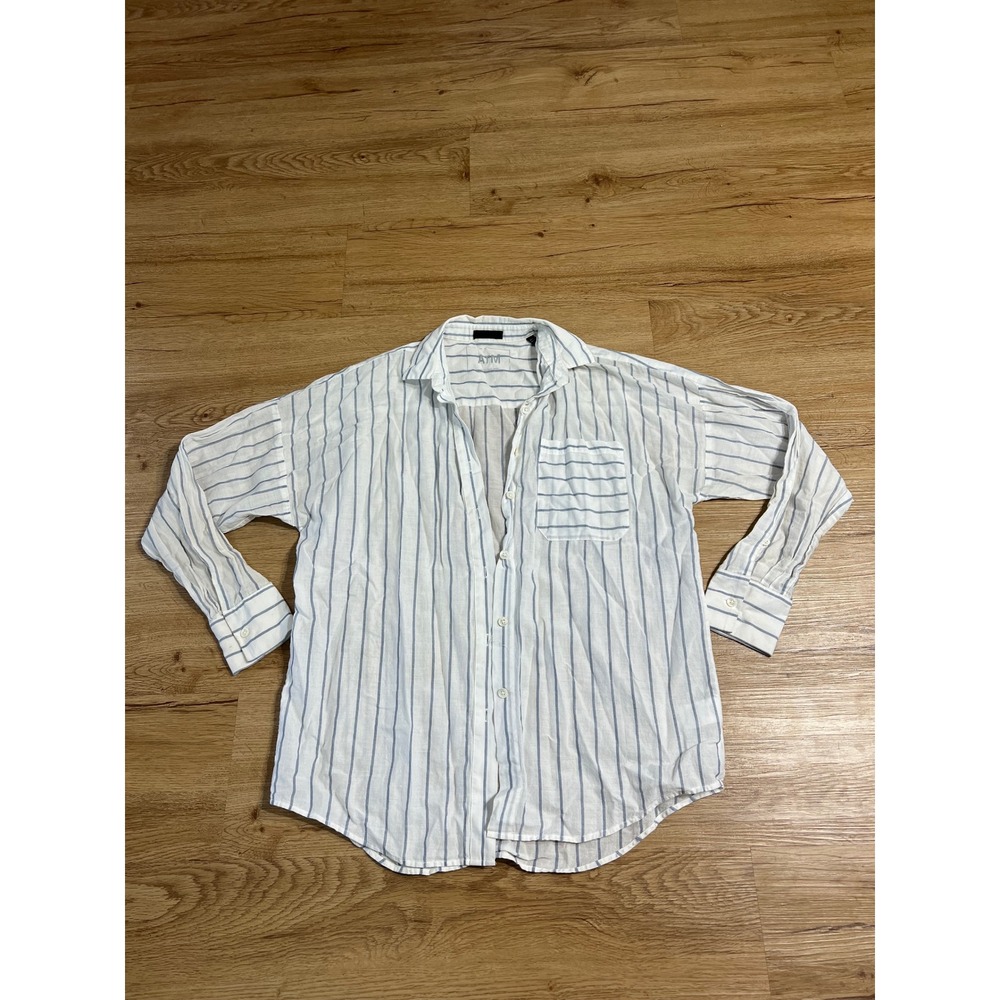 ATM Anthony Thomas Melillo Striped Cotton Button Down Shirt White Blue XS